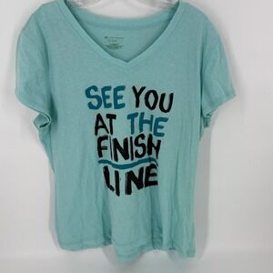 TEK GEAR Womens XL V-Neck T-Shirt See You At The Finish‎ Line Graphic Top